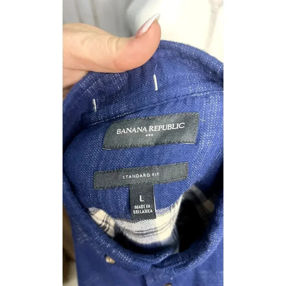 Banana Republic Men's Blue Plaid Long Sleeve‎ Button-Up Shirt Size Large